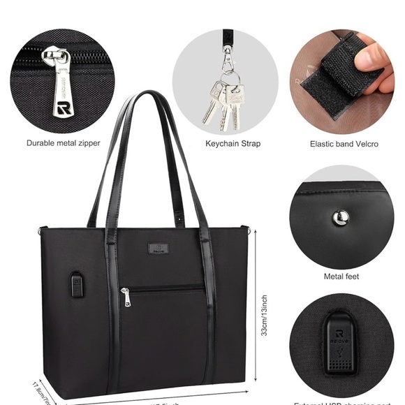 Black Laptop Bag with Adjustable Shoulder Strap and Durable Fabric - Picture 5 of 8